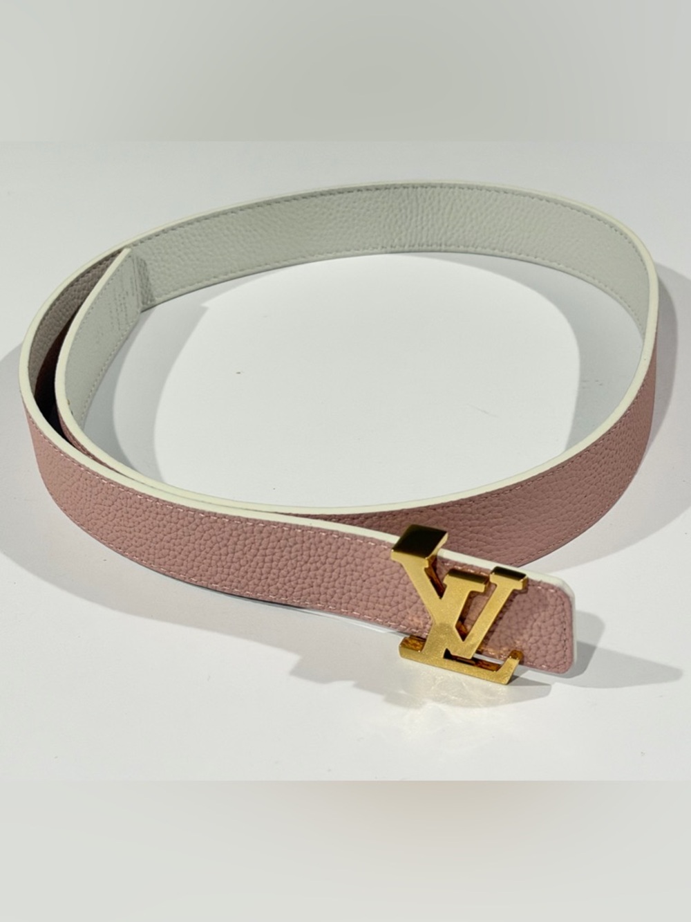 Louis Vuitton Pink / White Reversible Belt Women’s LV size 85 Skinny Belt
